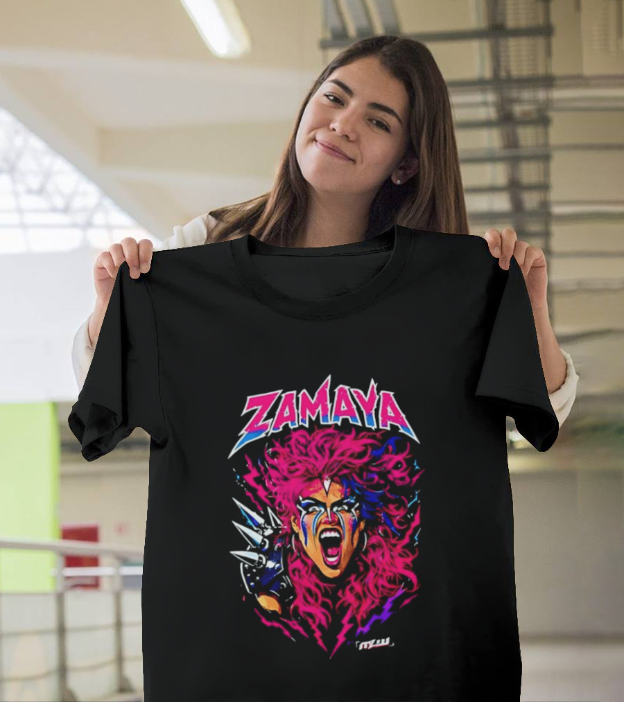 Zamaya Warrior Screaming Pink Hair Spiked Shoulder Pad T-Shirt