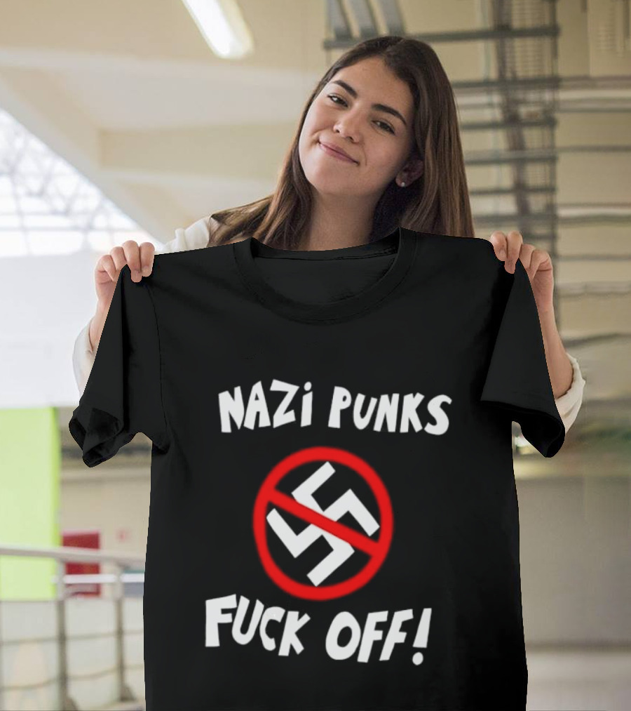 Nazi Punks Fuck Off Swastika Ban Circle T-Shirt