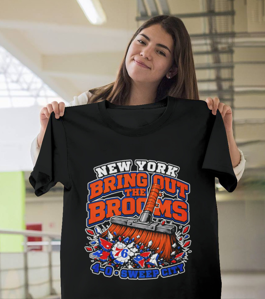 New York Bring Out The Brooms 76ers 4 0 Sweep City T-Shirt