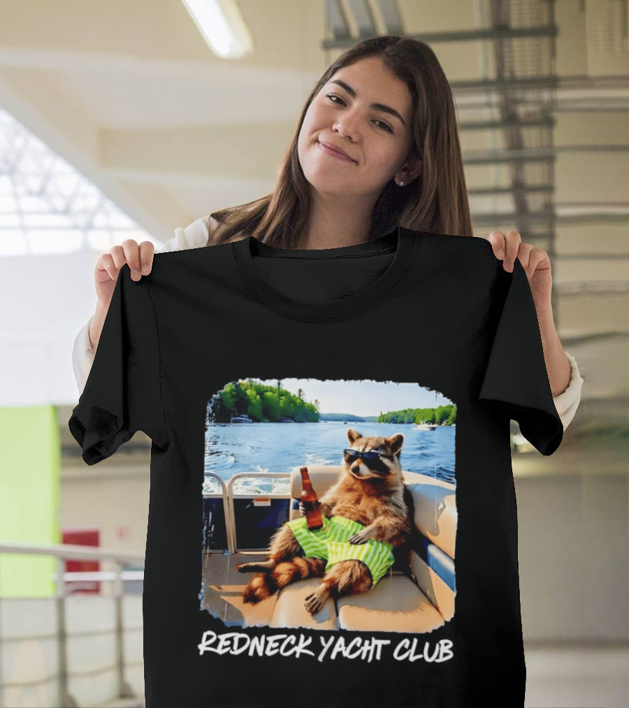 Redneck Yacht Club Raccoon Relaxing With Beer On A Boat T-Shirt