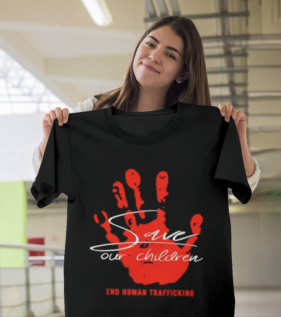 Save Our Children Red Handprint End Human Trafficking T-Shirt