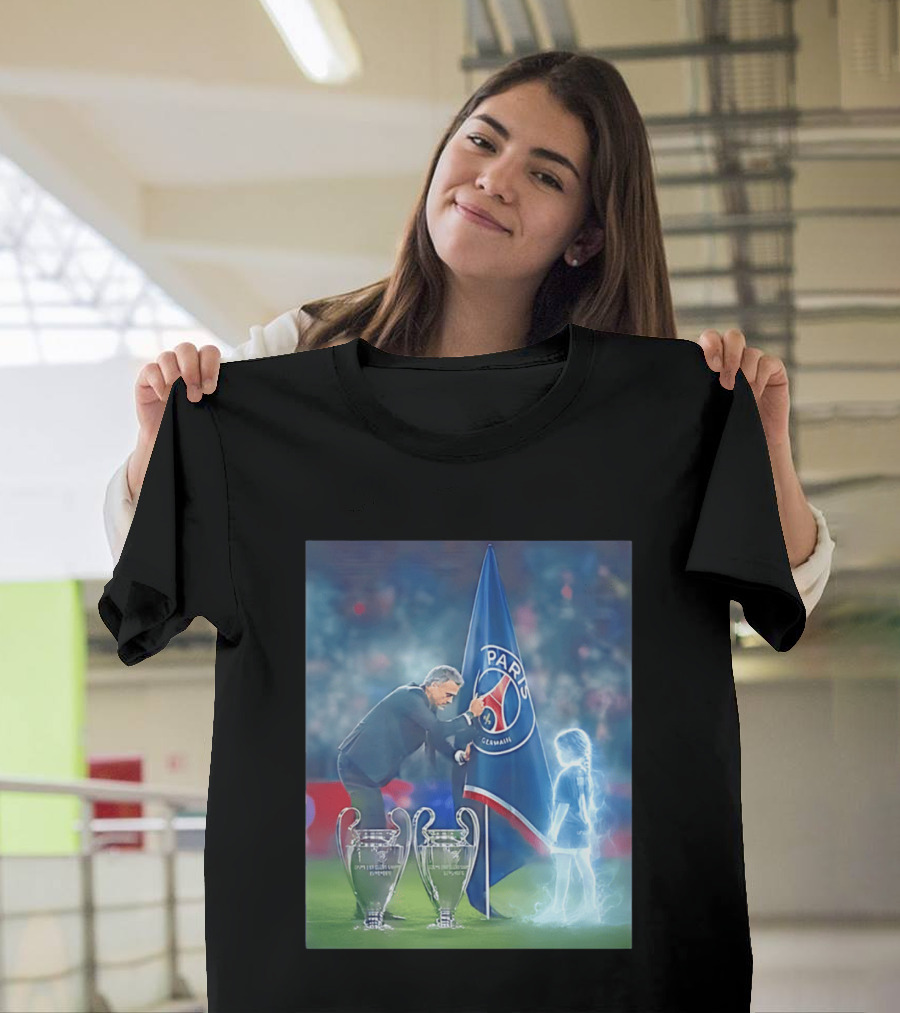 Paris Saint Germain Luis Enrique UEFA Trophies Team Flag T-Shirt
