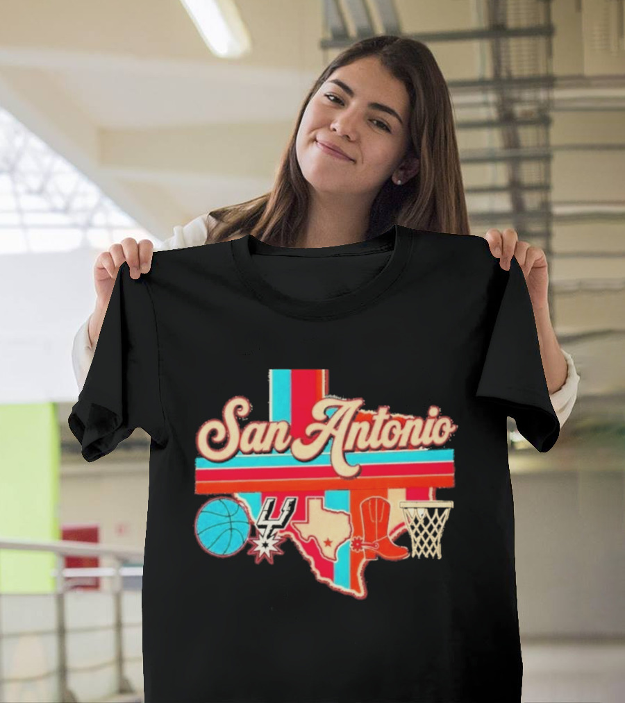 San Antonio Spurs Basketball Texas Map Iconography 2026 T-Shirt