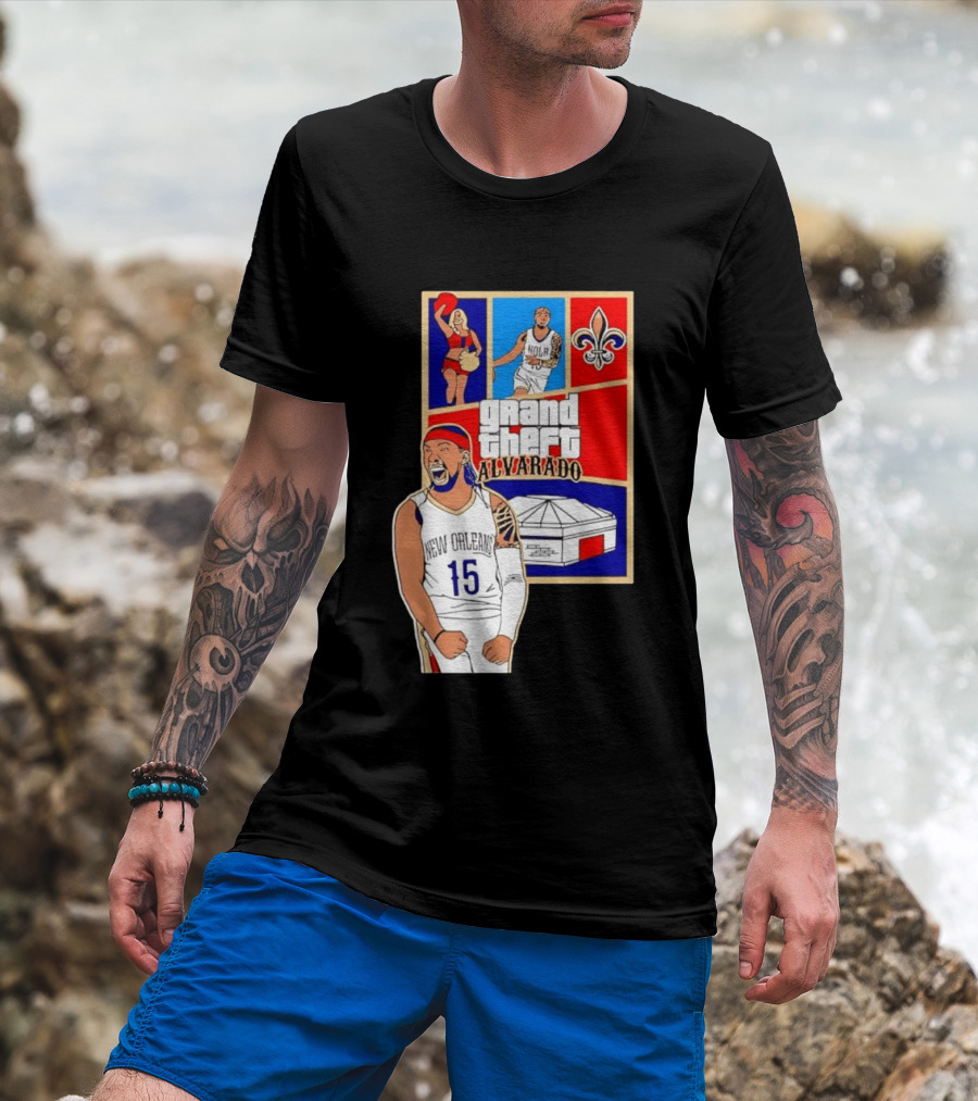 Grand Theft Alvarado New Orleans NOLA 15 Fleur De Lis Basketball T-Shirt