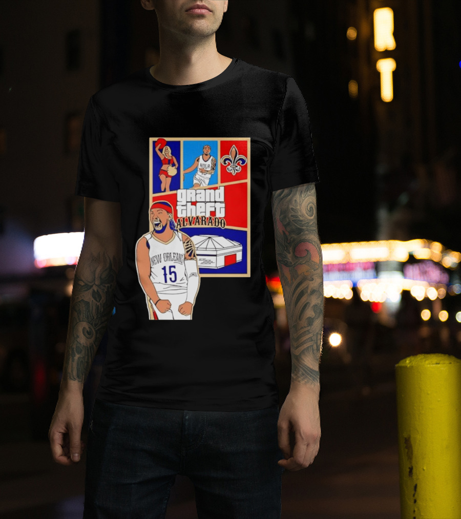 Grand Theft Alvarado New Orleans NOLA 15 Fleur De Lis Basketball T-Shirt