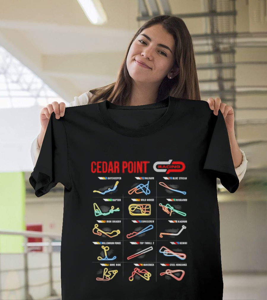 Cedar Point Racing Track Layouts Millennium Force Maverick Top Thrill Dragster T-Shirt