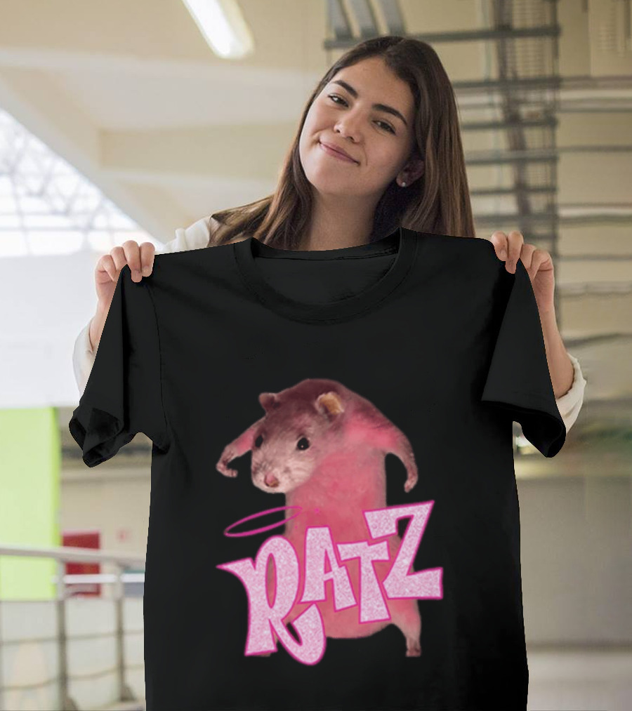 Ratz Pink Rat Meme Funny Text Bold Letters Halo T-Shirt