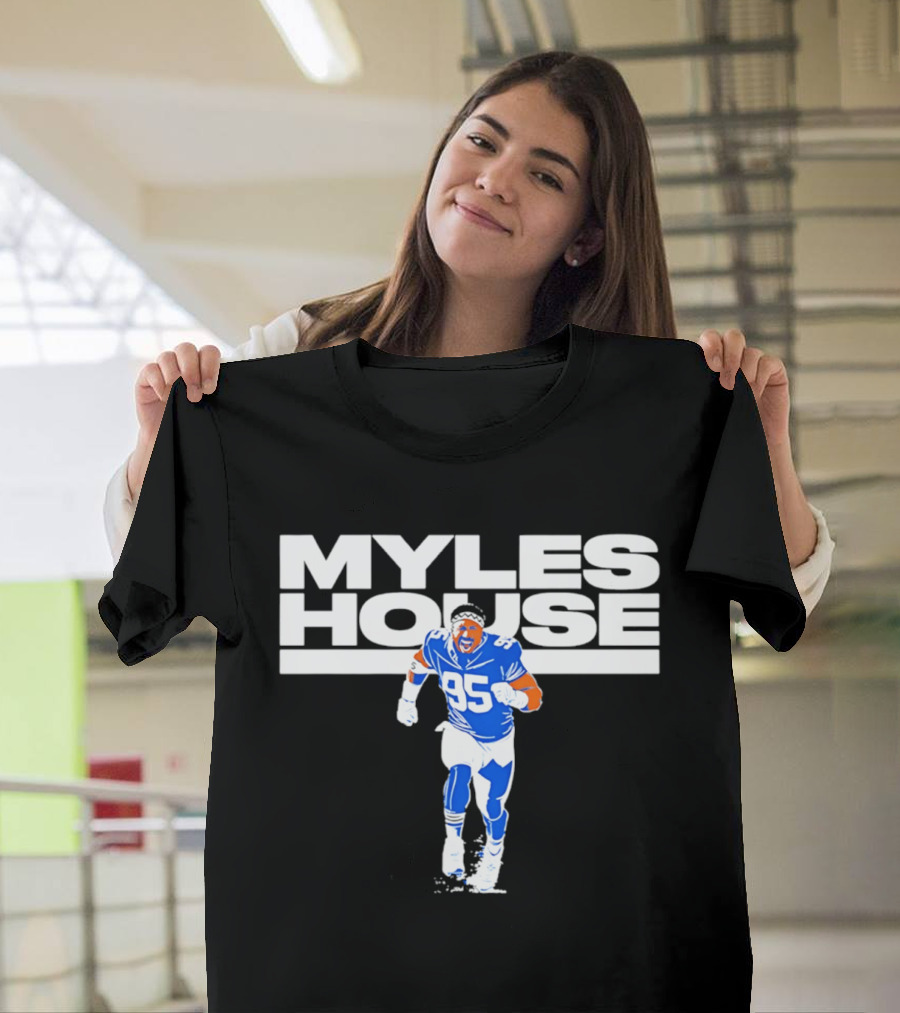 Myles Garrett Myles House 95 Football Player Blue And White T-Shirt