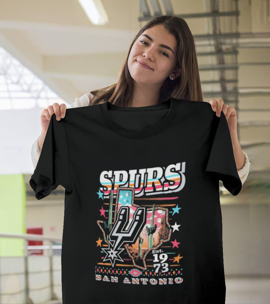 Spurs San Antonio 1973 Desert Cactus Stars Retro Western T-Shirt