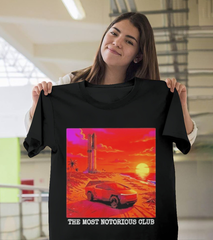 Tesla Cybertruck Sunset Beach Tower The Most Notorious Club T-Shirt