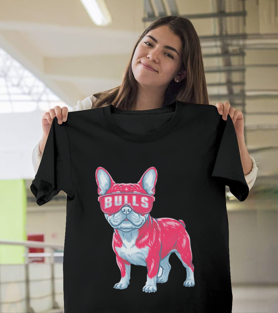 Chicago Bulls French Bulldog Wearing Bulls Glasses T-Shirt