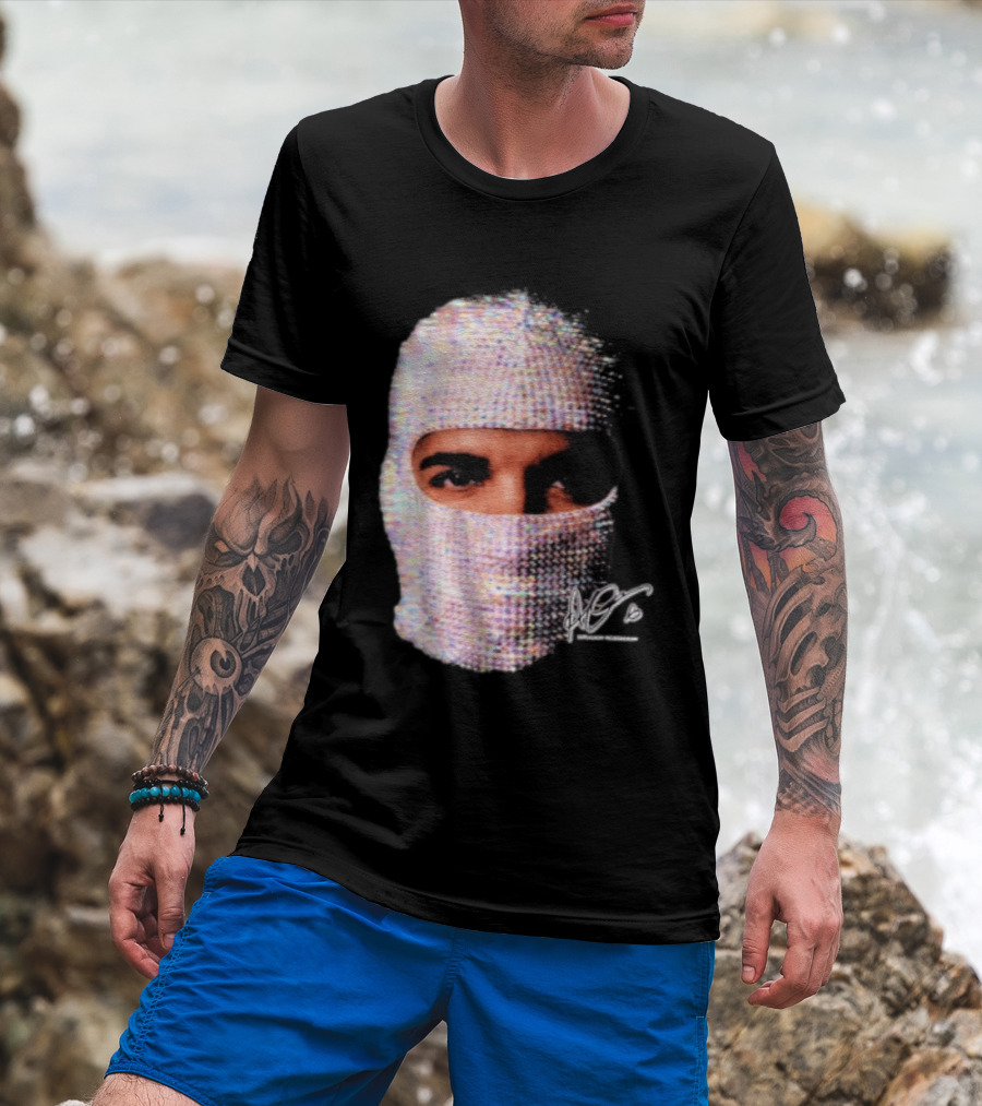 Drake Iceman Mask Jewel Encrusted Balaclava T-Shirt