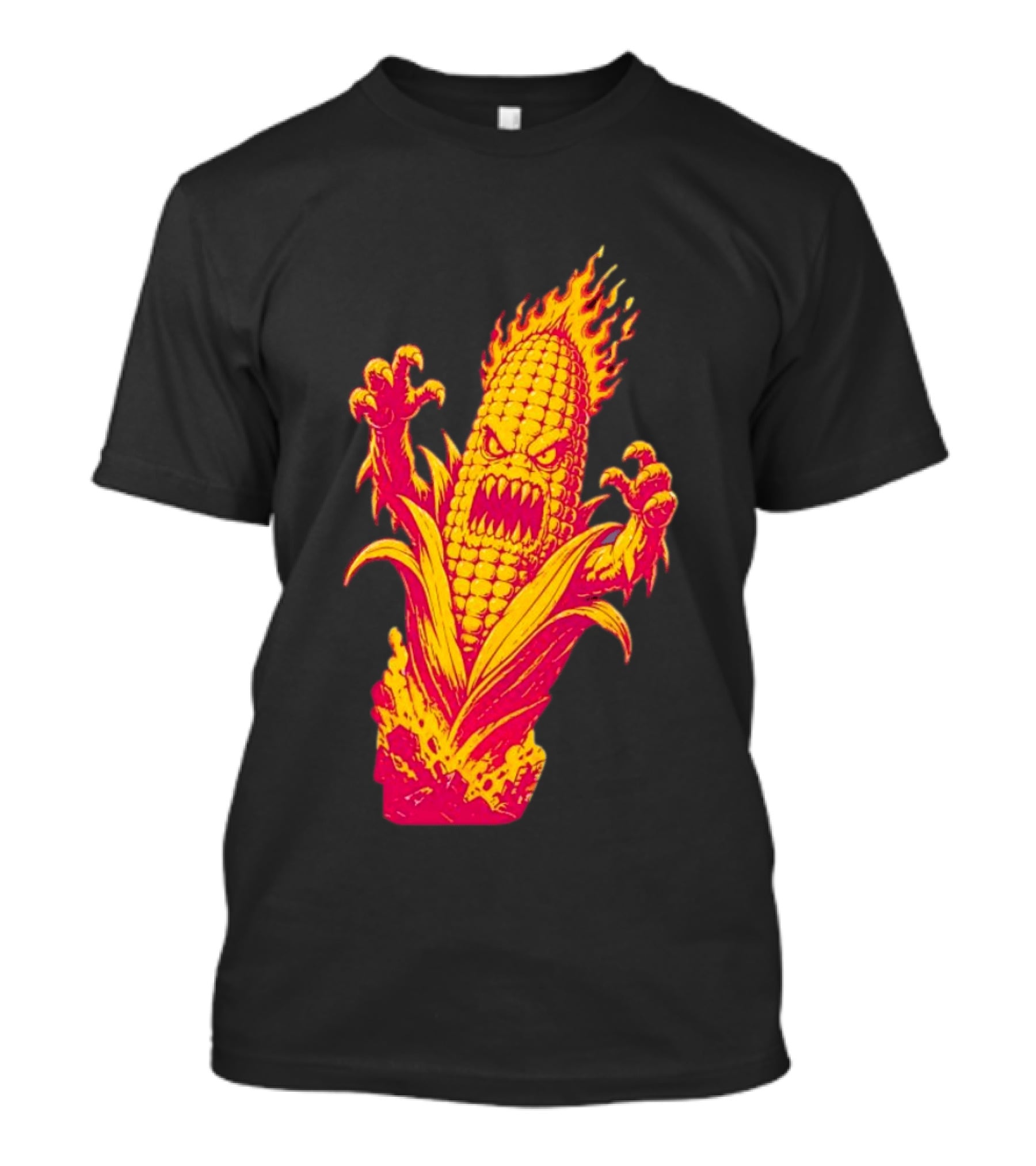 Fiery Mutant Corn Monster Kernels Of Terror Halloween Evil Cob T-Shirt