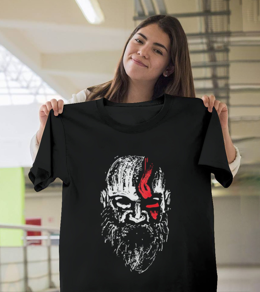 Kratos God Of War Face Art With Red Markings T-Shirt