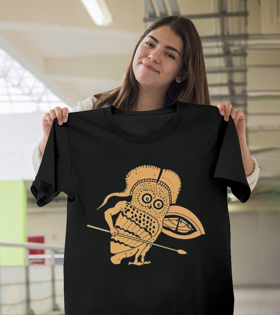 Little Owl Hoplite Warrior With Spear And Shield T-Shirt