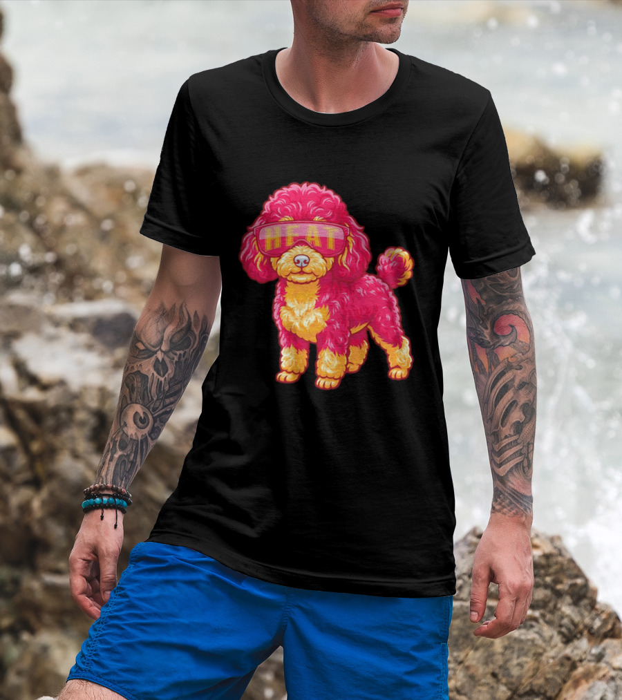 Miami Heat Teacup Poodle Cartoon HEAT Glasses T-Shirt