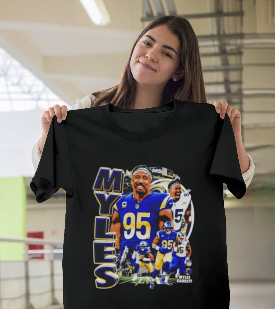 Myles Garrett Los Angeles Rams Number 95 Sports Fan Collage T-Shirt