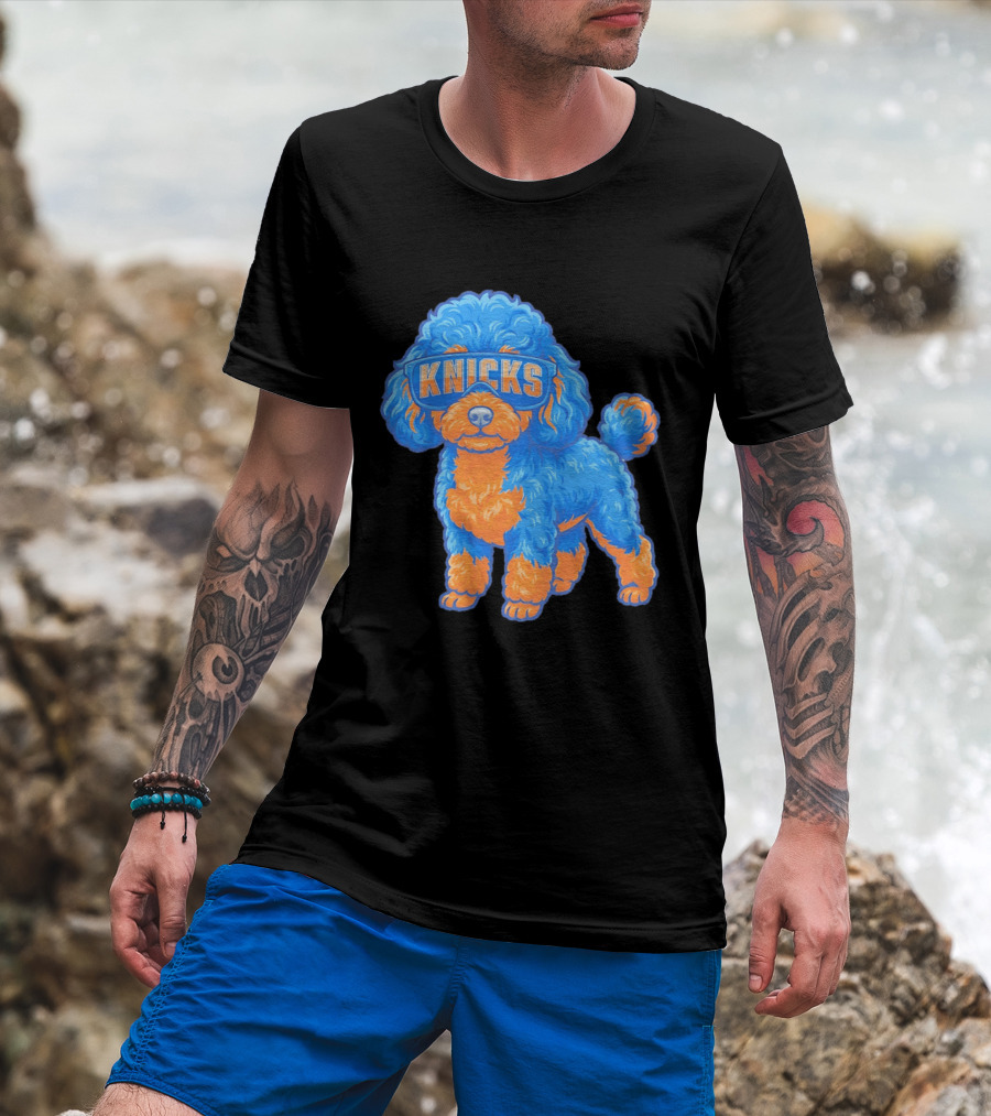 New York Knicks Teacup Poodle Cartoon Glasses T-Shirt