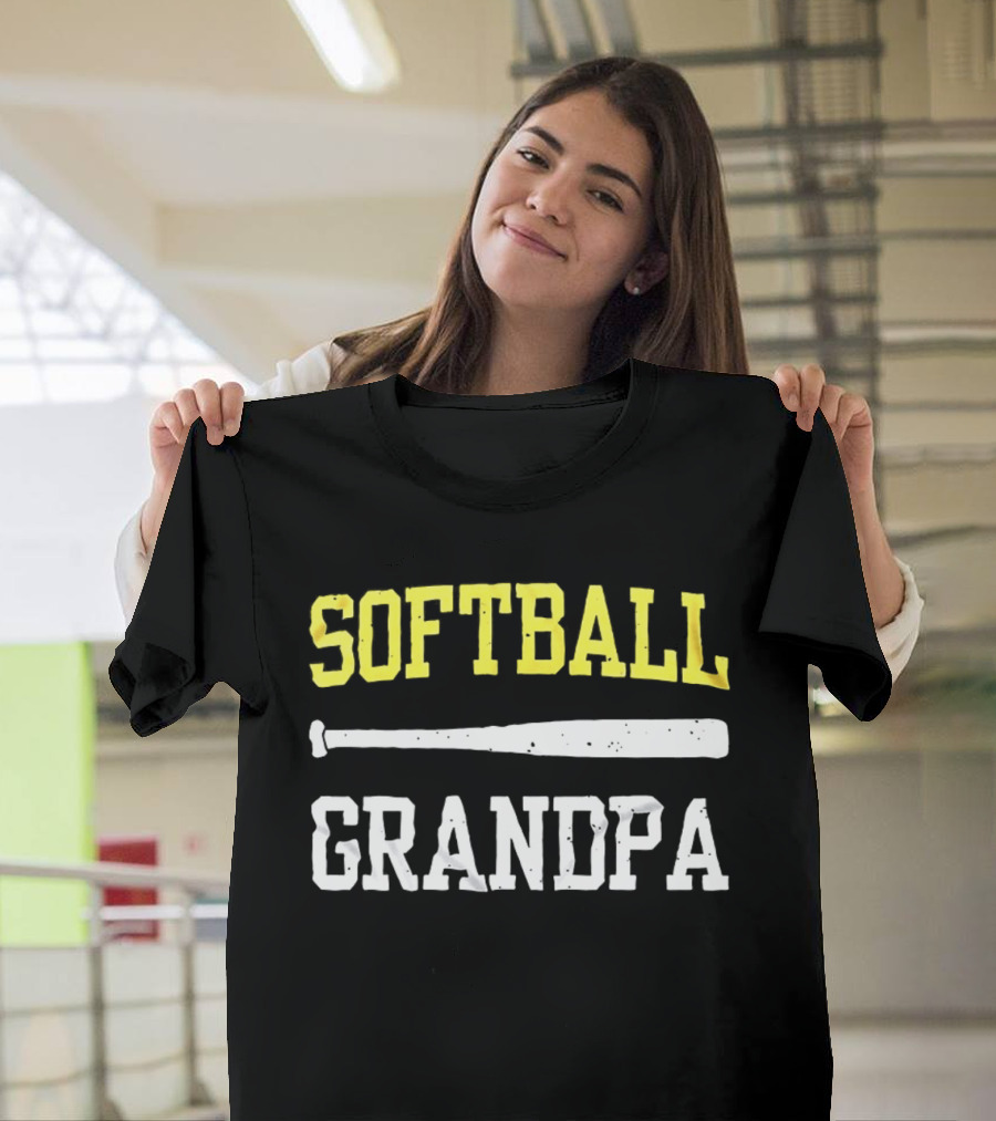 Softball Grandpa Proud Grandfather Game Day Crossed Bats T-Shirt