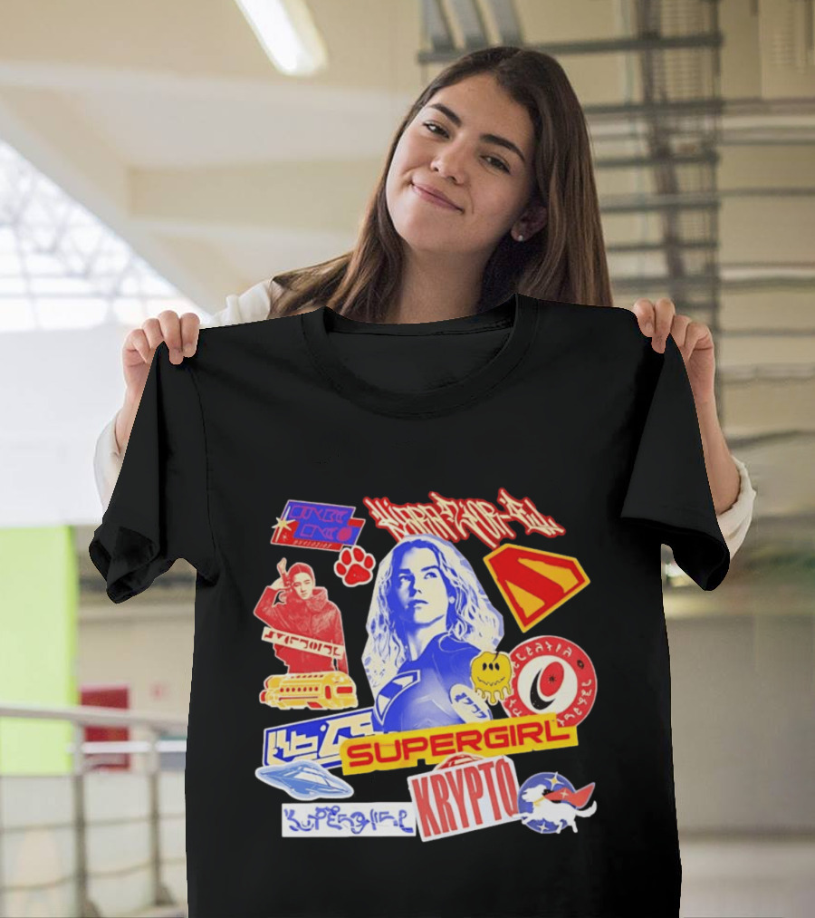 Supergirl Sasha Calle Krypto The Superdog DC Comics Sticker Collage Superhero T-Shirt