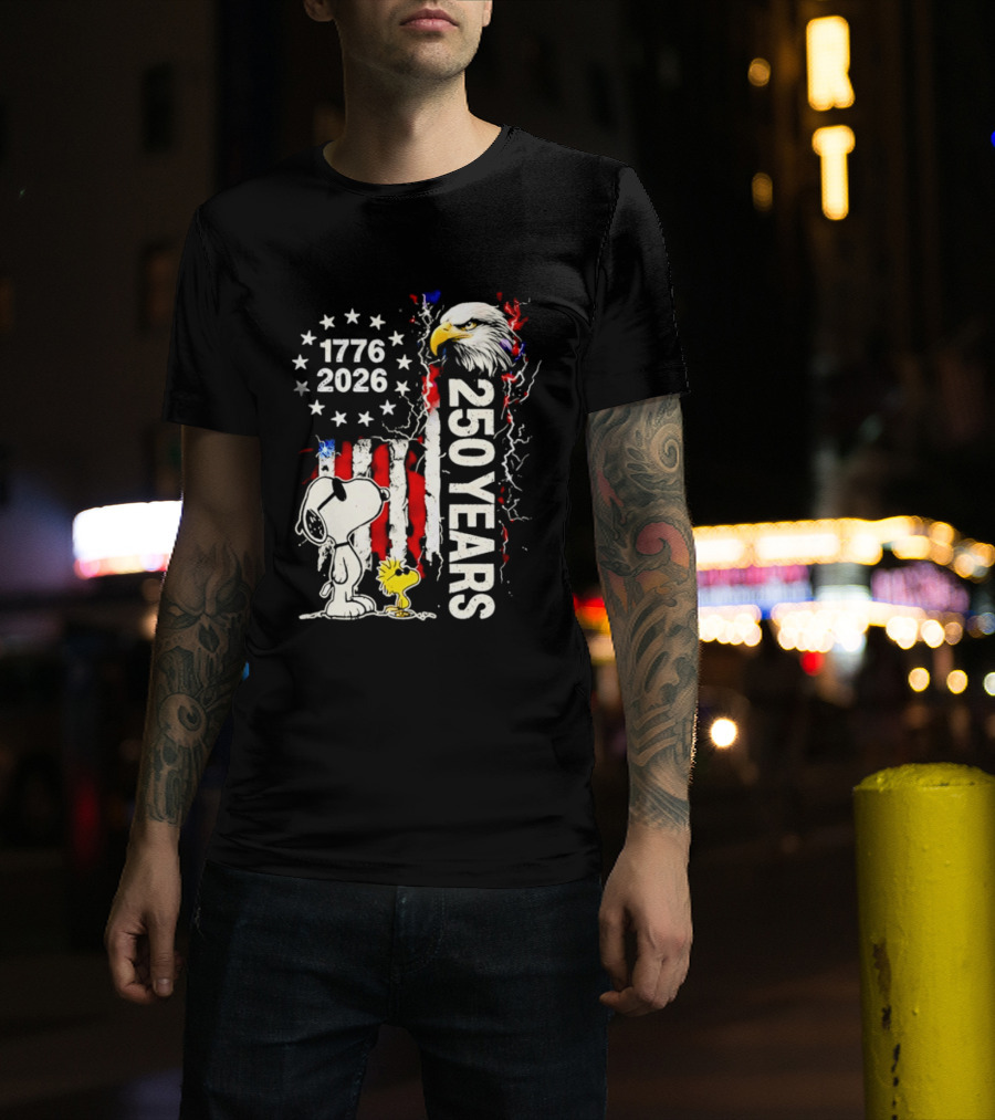 1776 2026 250 Years American Flag Eagle Snoopy Woodstock Independence T-Shirt
