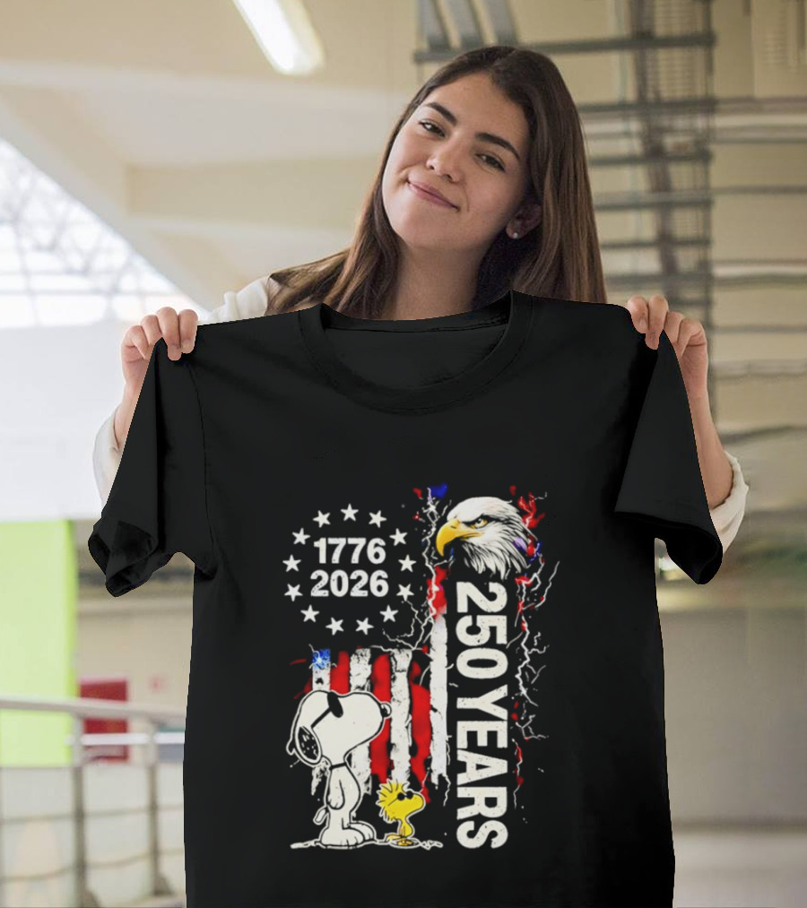 1776 2026 250 Years American Flag Eagle Snoopy Woodstock Independence T-Shirt
