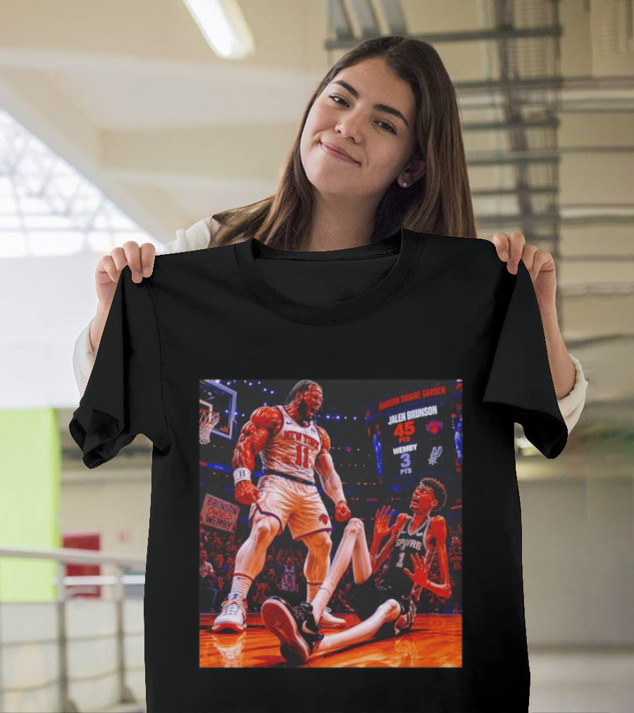 NBA Showdown Jalen Brunson 45 Points Victor Wembanyama 3 Points New York Spurs Matchup Madison Square Garden T-Shirt