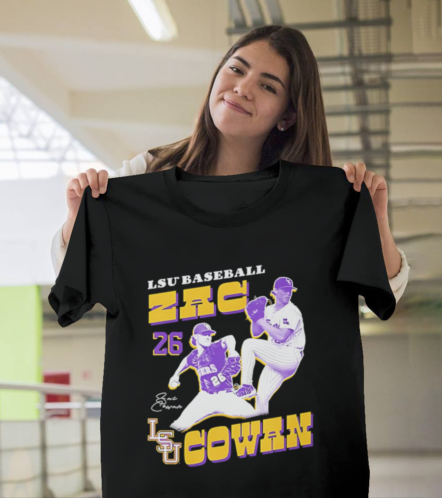 LSU Baseball Zac Cowan 26 Pitching Action Pose T-Shirt