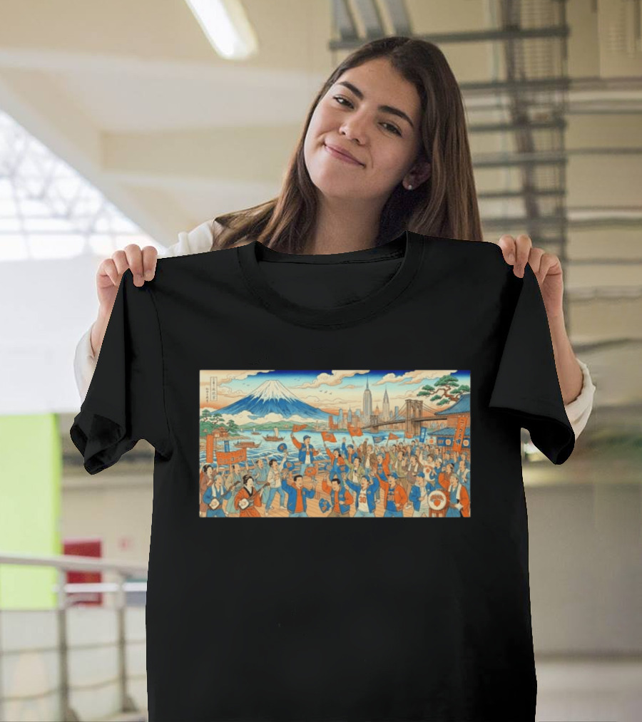 New York Knicks Fans Ukiyo E Mount Fuji New York City Skyline 1946 T-Shirt