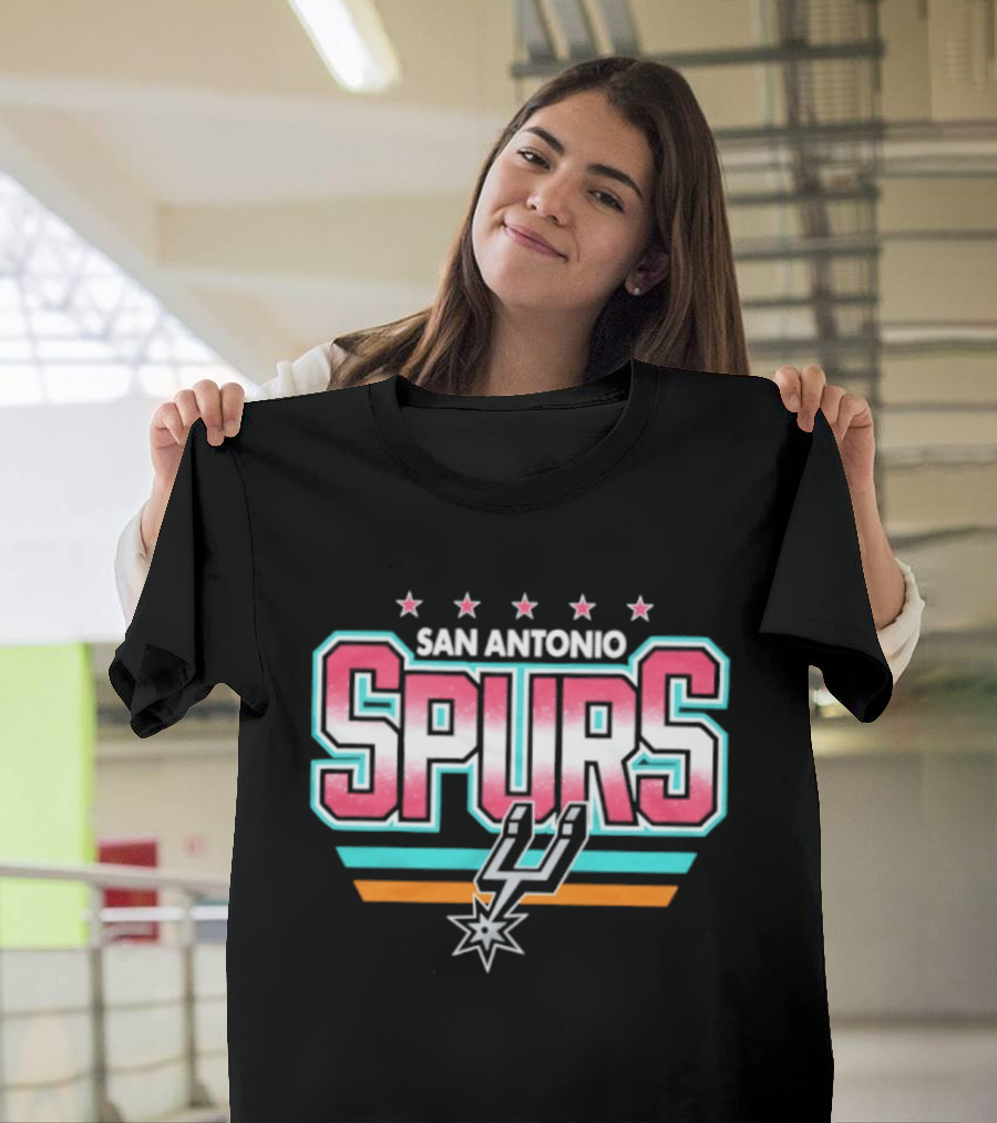 San Antonio Spurs Stars And Stripes Retro Logo With Pastel T-Shirt