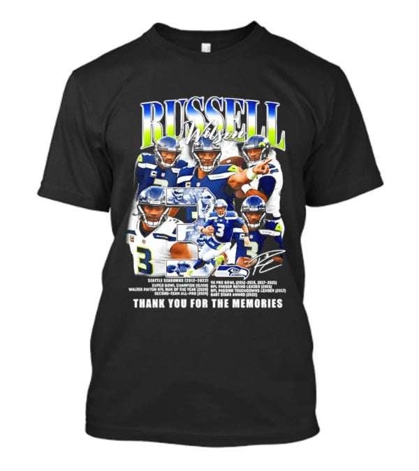 Seattle Seahawks Russell Wilson Number 3 Thank You For The Memories T-Shirt