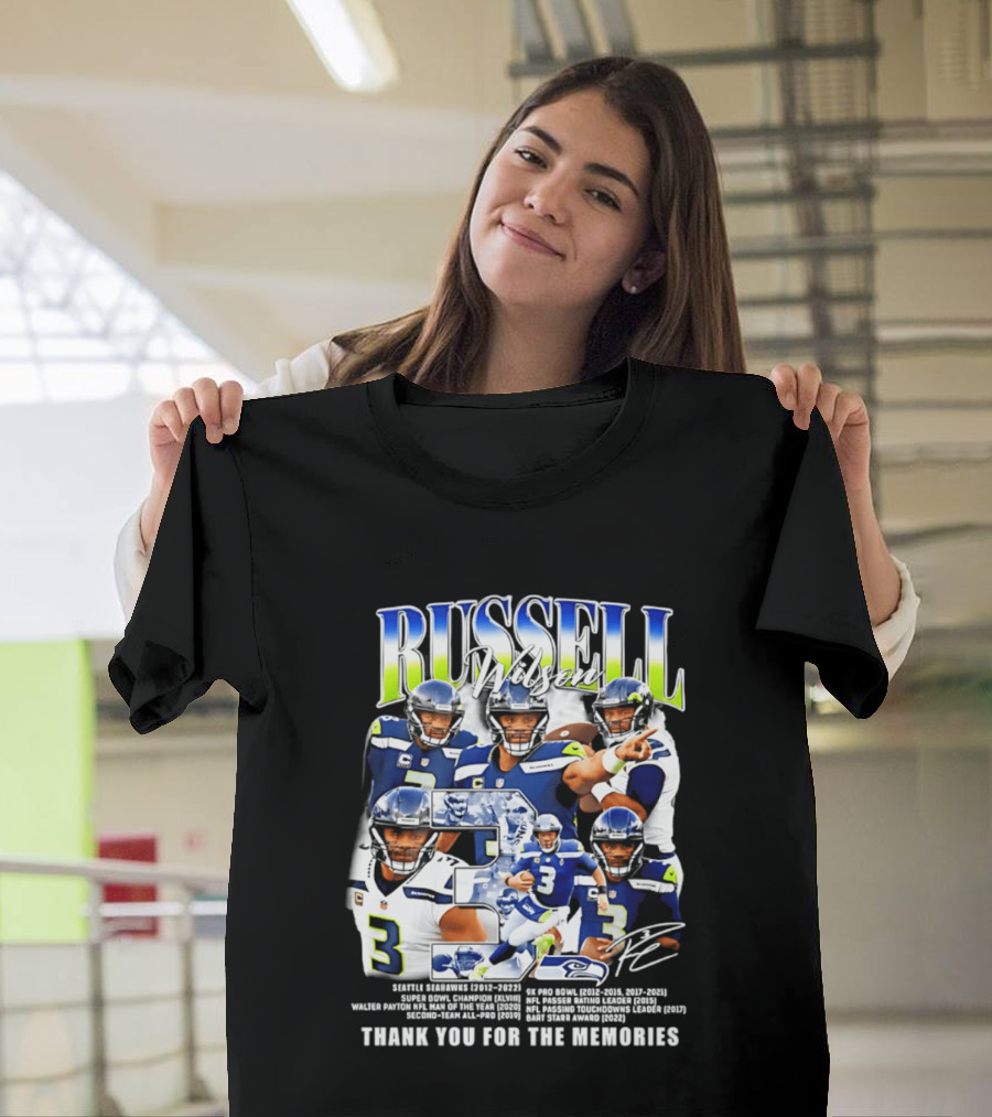 Seattle Seahawks Russell Wilson Number 3 Thank You For The Memories T-Shirt