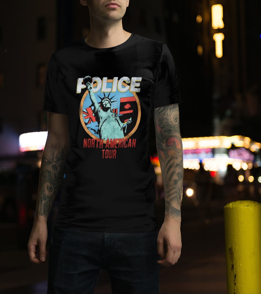 POLICE North American Tour Statue Of Liberty UK US Canada Flags T-Shirt