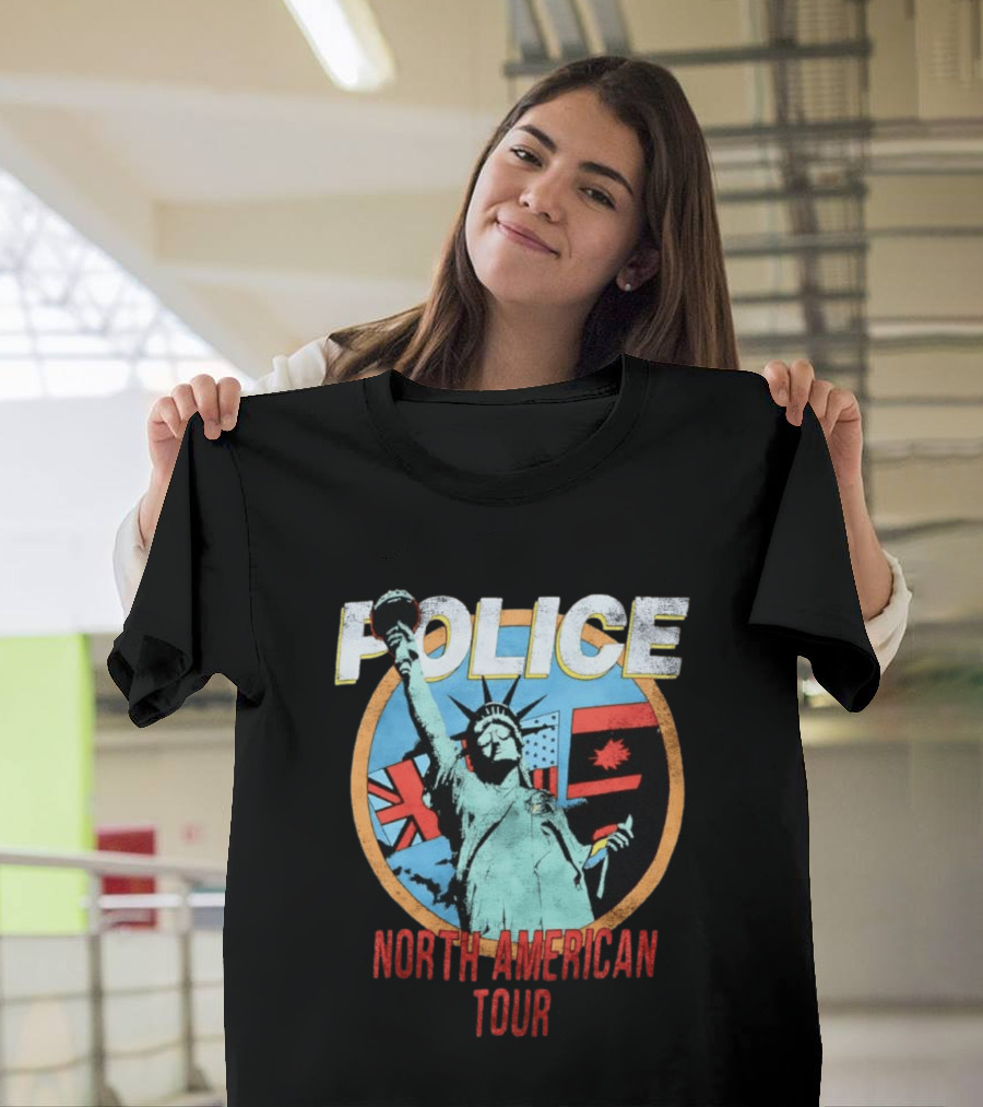 POLICE North American Tour Statue Of Liberty UK US Canada Flags T-Shirt