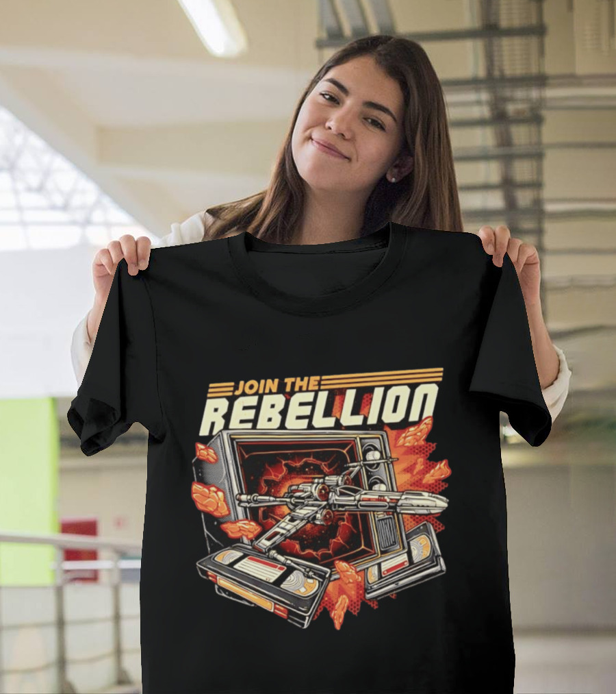 Join The Rebellion X Wing Starfighter Star Wars Retro TV Explosion T-Shirt