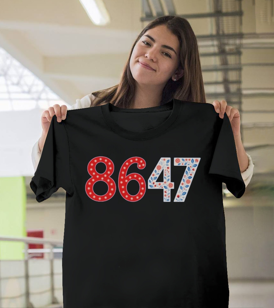 8647 Number Red And Blue Floral Stars T-Shirt
