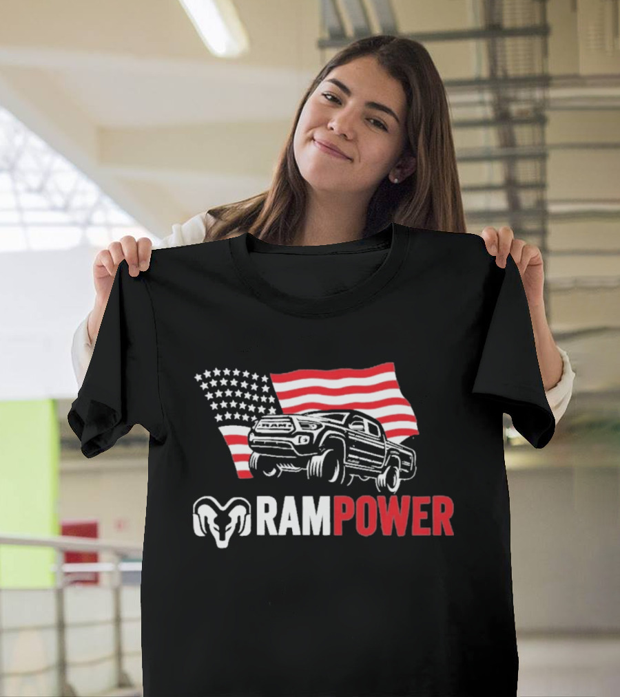 RAMPOWER American Flag Truck And Ram Head T-Shirt
