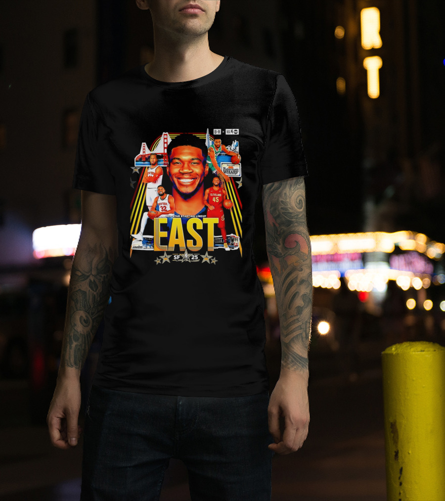 All Star Basketball Starting Lineup East 2026 Golden State Bay Bridge SF 45 Cleveland New York T-Shirt