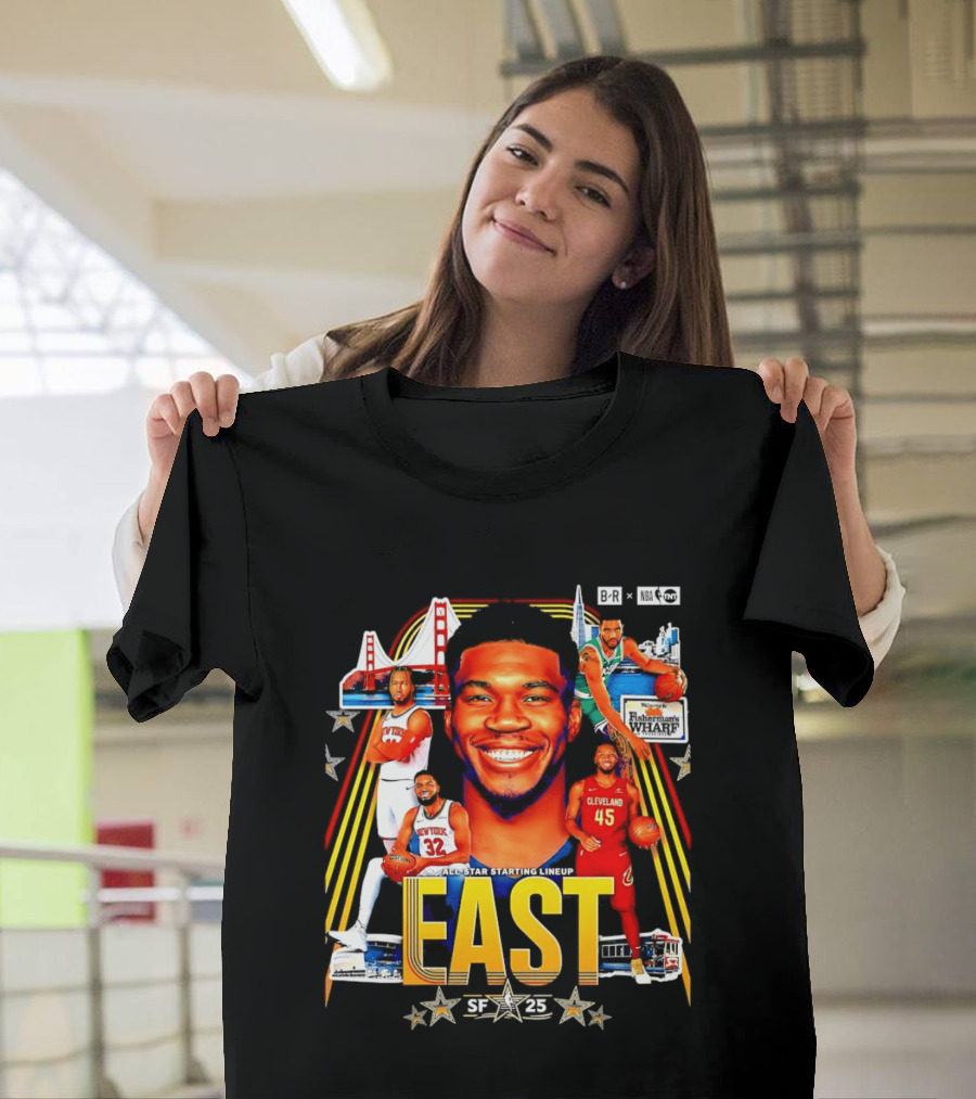 All Star Basketball Starting Lineup East 2026 Golden State Bay Bridge SF 45 Cleveland New York T-Shirt
