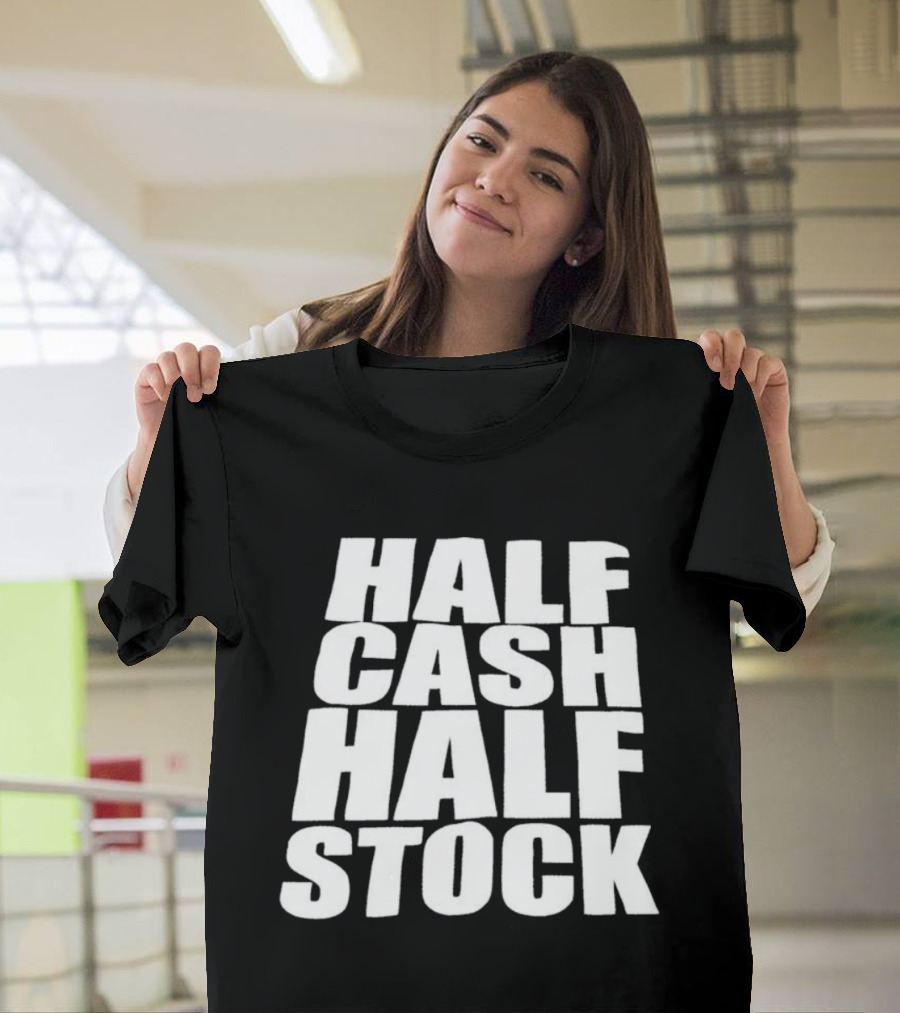 Half Cash Half Stock Bold White T-Shirt