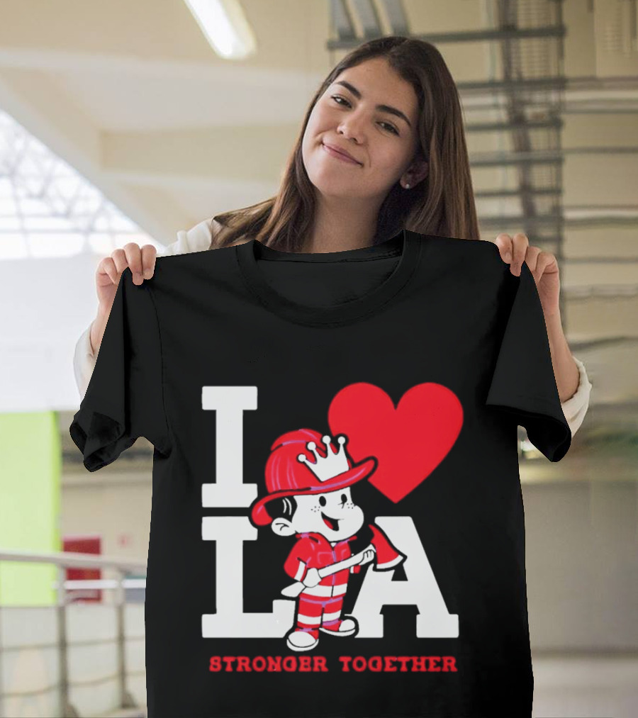 I Love LA Firefighter Stronger Together T-Shirt