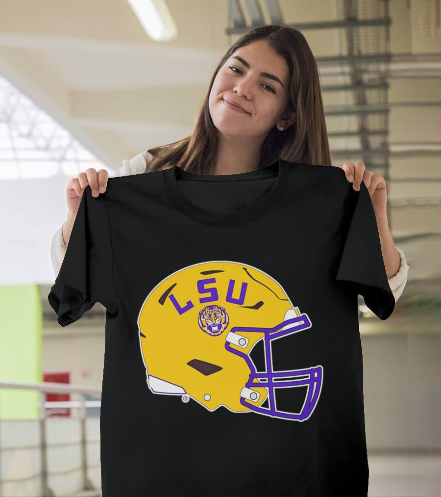 LSU Tigers Football Helmet Yellow Purple Team T-Shirt