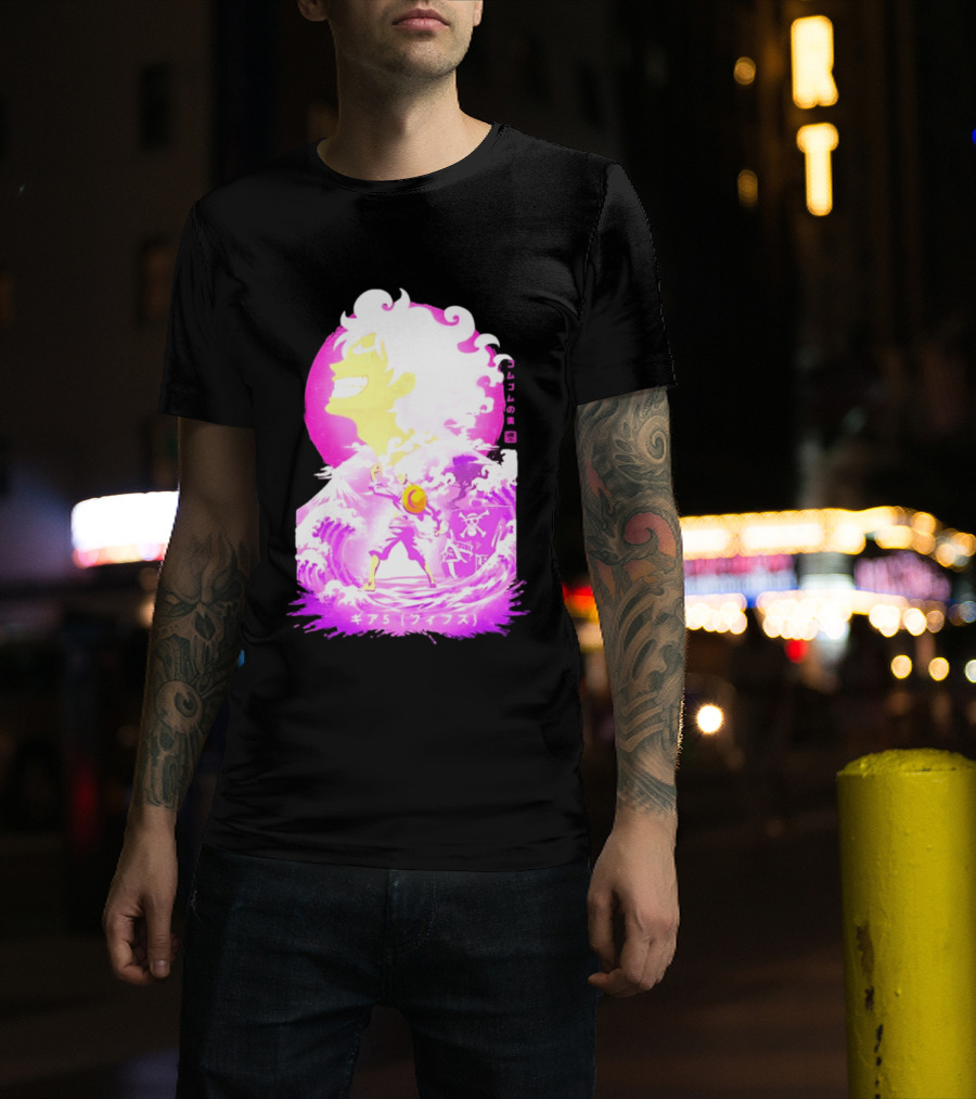 Monkey D. Luffy Gear 5 Gomu Gomu No Mi Waves One Piece Pink Aesthetic T-Shirt