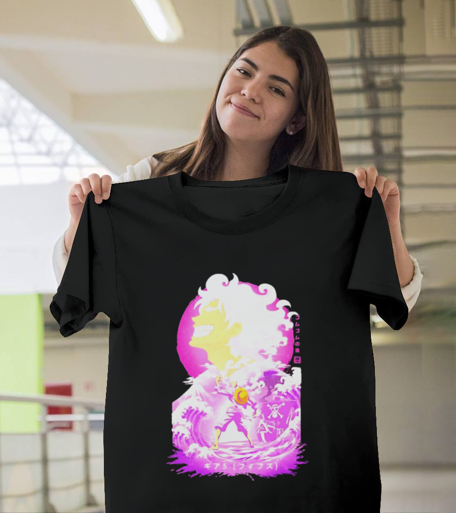 Monkey D. Luffy Gear 5 Gomu Gomu No Mi Waves One Piece Pink Aesthetic T-Shirt