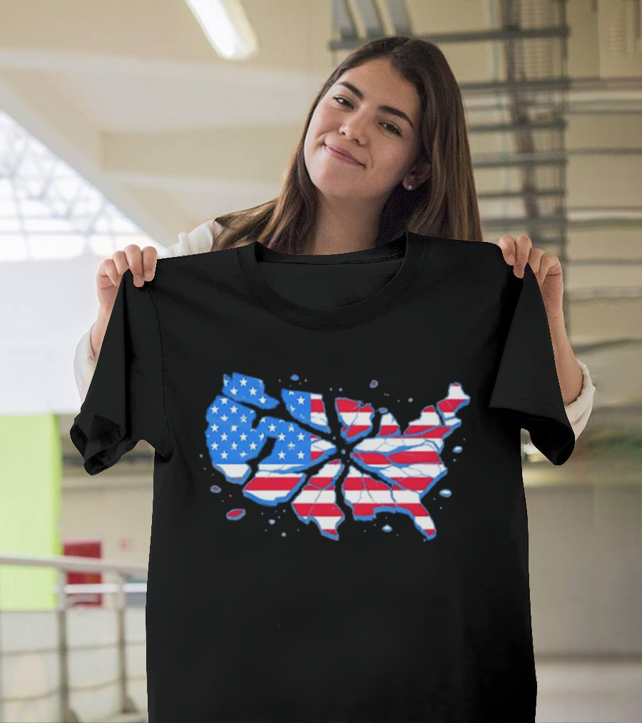 United States Of America Fractured Map Stars And Stripes T-Shirt