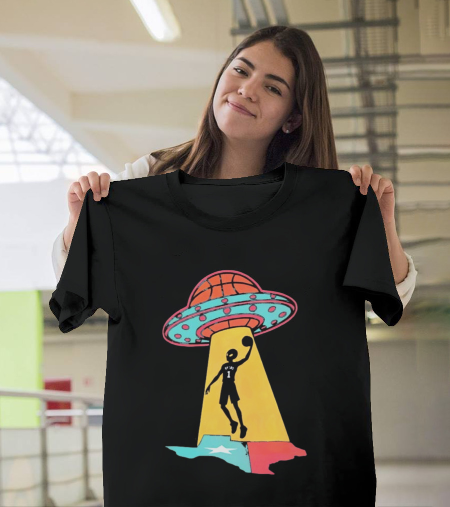 Victor Wembanyama San Antonio Spurs UFO Abduction Texas Flag Basketball T-Shirt