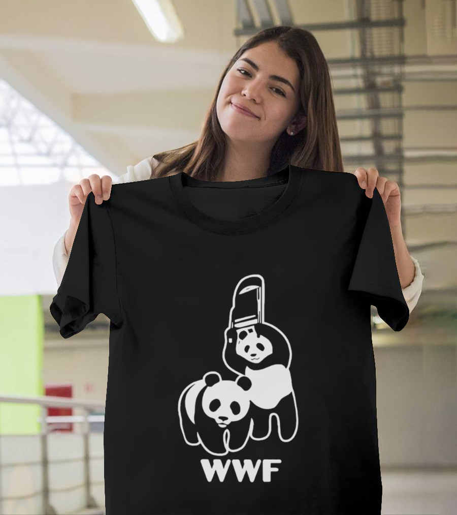 WWF Panda Chainsaw Wildlife Conservation Activist Black T-Shirt