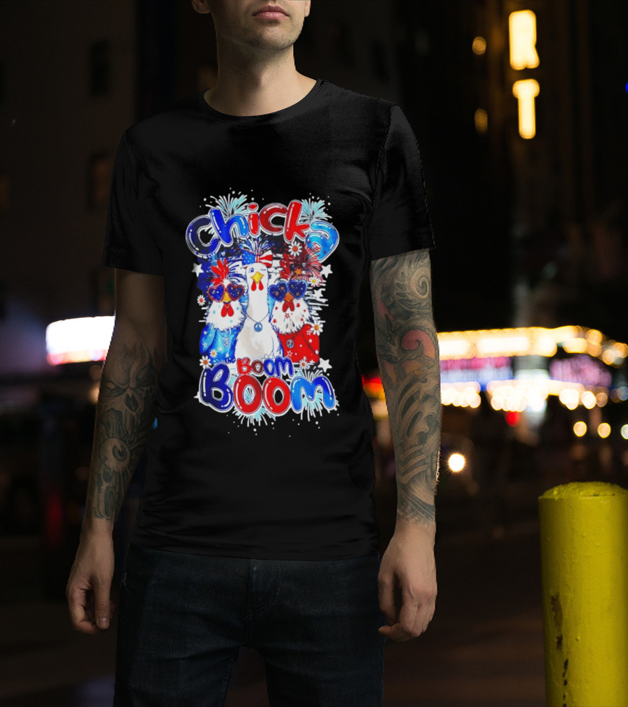 Chicka Boom Boom Patriotic Chickens With Headbands And Peace Signs T-Shirt