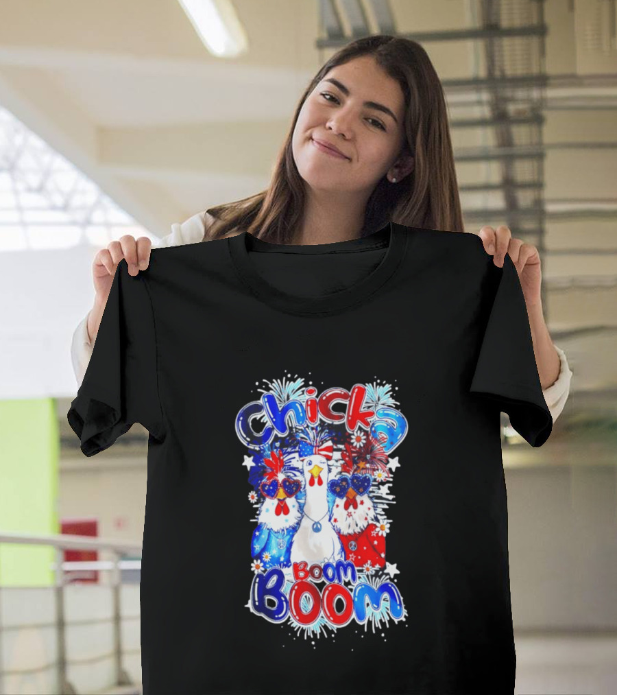 Chicka Boom Boom Patriotic Chickens With Headbands And Peace Signs T-Shirt