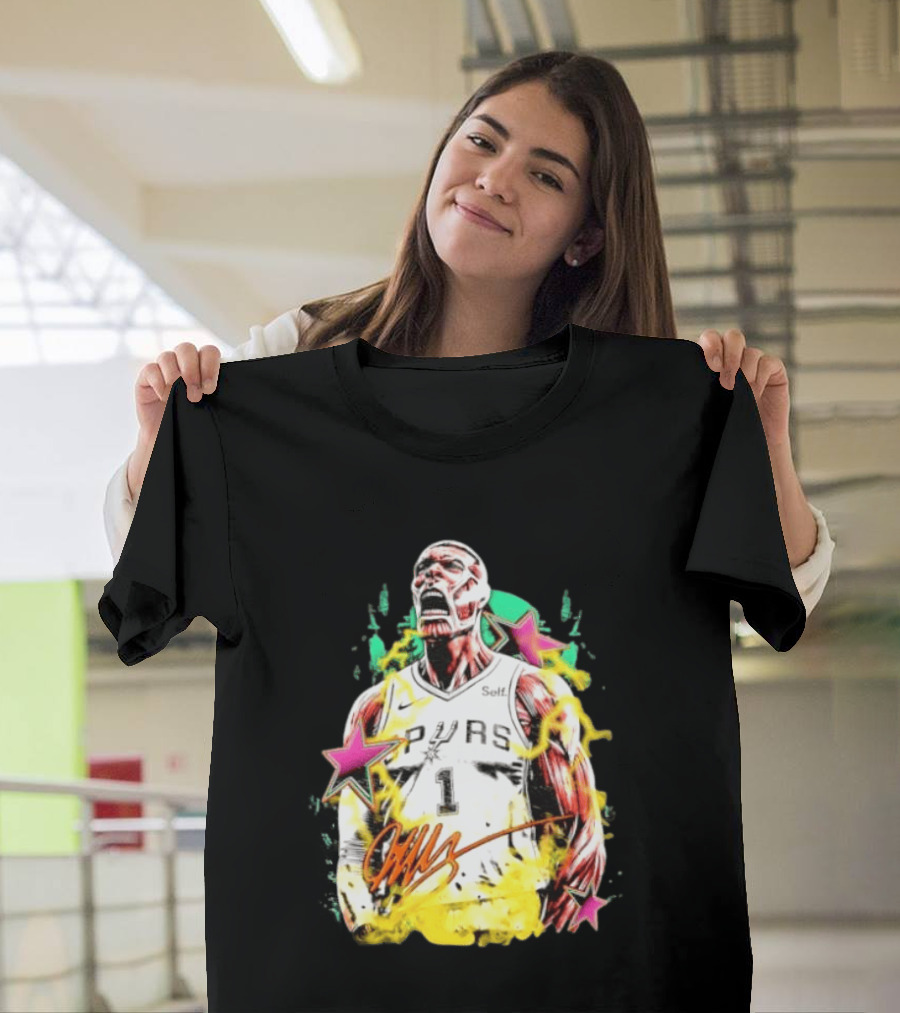 Victor Wembanyama San Antonio Spurs Attack On Titan Colossal Titan Spurs 1 Self Signature T-Shirt